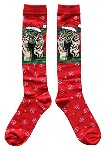 Star Wars Yoda Santa Cap Junior/Women's Christmas Socks Shoe Size 4-10 Red