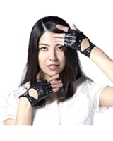 GSG Women's Black Goat Nappa Leather Half Finger Unlined Driving Cycling Gloves