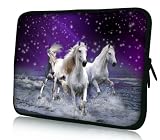 13 Inch Racing White Stallions Under Starry Sky on Dreamy Purple And Black DOUBLE Sided Print Design Laptop Carrying Case Netbook Sleeve Notebook Slipcase Cover Bag For Macbook Air Macbook Pro Acer Asus Dell HP Sony Toshiba