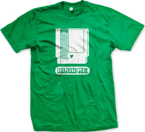 Blow Me T-shirt, Old School Video Game Cartridge Men’s Funny Shirts, XX-Large, Kelly Green