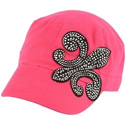 Fleur De Lis Clear Crystal Castro Cadet Hat Cap Hot Pink