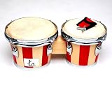 Produkt-Bild: Massivholz Bongos 16,5 cm + 18,5 cm in Rot Natur mit Stimmschl&uuml;ssel und Naturfell