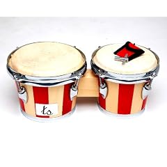 Massivholz Bongos 16,5 cm + 18,5 cm in Rot Natur mit Stimmschl�ssel und Naturfell
