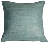 Pillow Decor - Tussar Silk Ocean Green 22x22 Throw Pillow