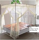 Beige Lace Luxury 4 Post Bed Canopy Mosquito Net Set Frame Full
