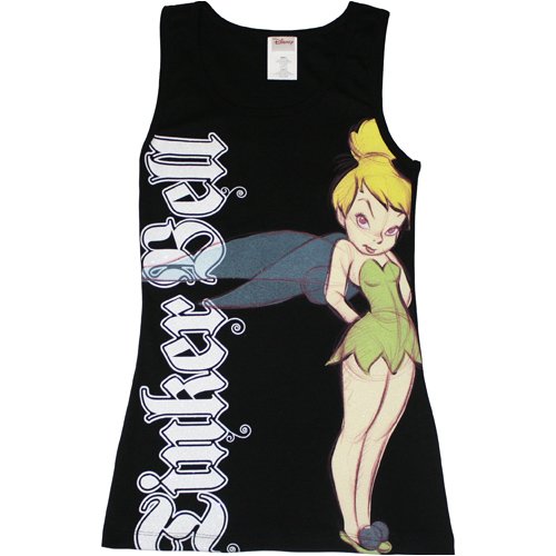 Disney Tinker Bell Sketch Glitter Juniors Girly Tank Top