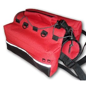 Dog backpack - size Medium; red over black