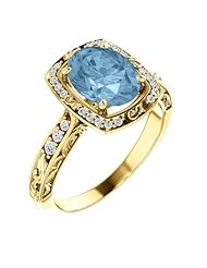 18K Yellow Gold 9.00x7.00mm Oval Cut Sky Blue Topaz and Diamond Ring -- LIFETIME WARRANTY