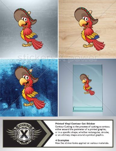 Decal Vinyl Stickers Parrot Mexican Doors Car Window Wall Art Decor Doors Helmet Truck Motorcycle Note Book Mobile Laptop Size: 4 X 2.8 Inches Vinyl color print