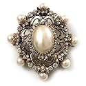 Antique Gold Filigree Ivory Pearl Corsage Brooch