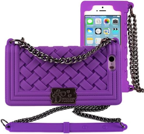 Dressier Braid Purse Wallet Design Case for iPhone 5/5S PURPLE with Shoulder Chain Strap