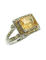 O&G Australia Natural Citrine & Yellow Sapphire, Rhodim Plated 925 Sterling Silver Ring