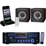 Pyle Receiver, Dock and Speaker Package - PD1000A 1000 Watt AM-FM Receiver w/ Built-in DVD/MP3/USB - PCB3BK 3'' 100 Watt Black Mini Cube Bookshelf Speaker In Black (Pair) - PIDOCK1 Universal iPod/iPhone Docking Station For Audio Output Charging - Sync W/iTunes And Remote control