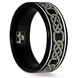 ASTON-8MM Celtic Engraved Design Black Tungsten Carbide Wedding Band (Size 4-15)