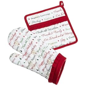 DII Holiday Chit Chat Printed Potholder and Oven mitt Set
