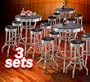 3x 5pc Black Wood Bar Table & Commercial Restaurant Chrome Black Swivel Barstool Set 29"