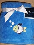Nautica Kids Baby Boy Soft Plush Blanket Blue with Fish Applique