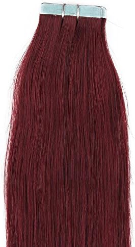 22" Inch Color #99J Burgundy Red Tape in Premium Remy Human Hair Extensions Straight Women Beauty Salon Style Design 20 Pcs Total 60g One Pack