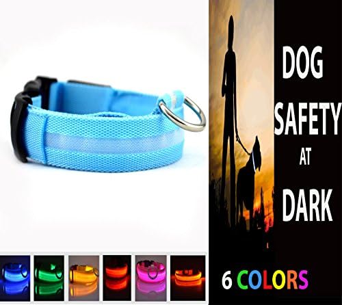 TOP RATED PREMIUM Glowing/Flashing LED DOG Collar -for your DOG'S SAFETY at NIGHT and in DARK-LIGHT WEIGHT-3 MODES-Battery Included-COMFORTABLE FOR DOGS Adjustable 17.5"-22" Everyday Gears