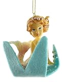 Thoughtful Mermaid On Blue Starfish Christmas Ornament