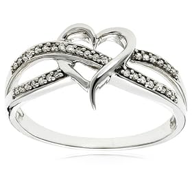 14k White Gold Diamond Heart Ring (1 10 cttw, H-I Color, I2 Clarity), Size 7 by