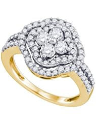 1.04 Carat (ctw) 14K Yellow Gold Round Cut Diamond Ladies Right Hand Cluster Fashion Ring 1 CT
