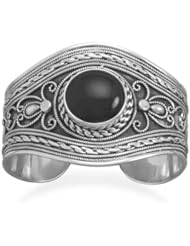 MMA Silver - Ornate Cuff Bracelet with Black Onyx