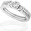 1.00ctw Three Stone Diamond Wedding Rings Set in 14kt White Gold (HI/I1-I2)
