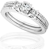 1.00ctw Three Stone Diamond Wedding Rings Set in 14kt White Gold (HI/I1-I2)