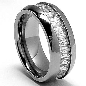 8MM High Polish Ladies Eternity Titanium Ring Wedding Band with CZ size 6