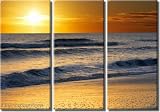 Framed Huge 3 Panel Ocean Wave Sunset Beach Giclee Canvas Print