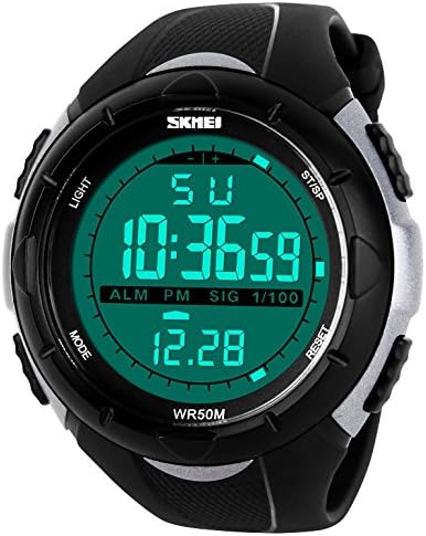 Shangdongpu Military Simple Design Digital LED Backlight Easy Reading Silver Waterproof Sport Watch