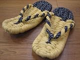 布わらじ（布ぞうり）スリッパ しじら生成と紺小花/～26cm程度までの画像