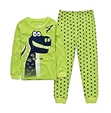 （マソンナーニ）Masonanic 綿100％　キッズパジャマ　ルームウェア　子供服　男の子　上下セット　長袖　 春 冬　秋　 恐竜柄　寝巻き ボーイズ 2-7歳 (140cm, ライトグリーン)