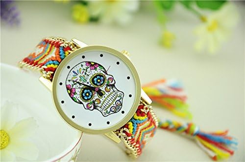 David Fashion Punk Big Colorful Skull Gold Knitted Bracelet Watches Friend Ship 2# Multi Orange