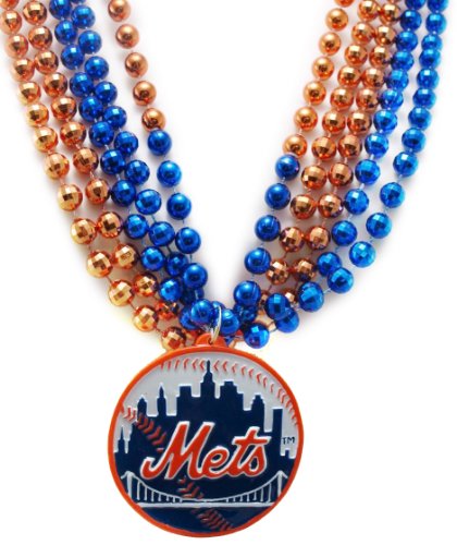 MLB New York Mets Team Medallion and Mardi-Gras Bead Set