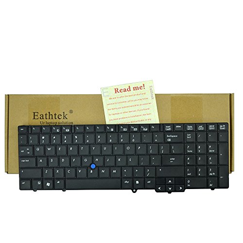 Eathtek New Laptop Keyboard with Pointer without Backlit for HP Compaq Elitebook 8540p 8540w 8540B series Black US Layout, Compatible with part# PK1307G3A00 582648-001 595790-001