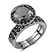 Caperci Black Sterling Silver Round Black Diamond Spinel Solitaire Bridal Wedding Ring Set