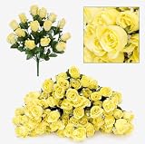 SIX pieces of 18" Long Stem Artificial Rose Bud Bushes Yellow