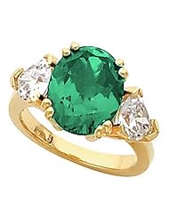 14K Yellow Gold Chatham Created Emerald and Diamond Ring -- LIFETIME WARRANTY