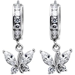 14K White Gold Clear CZ Butterfly Huggy Earrings