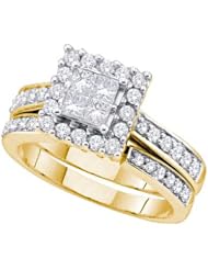 1.00CT PRINCESS CUT ROUND DIAMOND BRIDAL SET