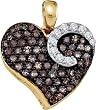 3/4 CTW Chocolate and White Diamond Heart Pendant In Yellow Gold