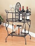 Black & Gold Speckled Finish Wrought Iron Metal Wine Rack Serving Cart