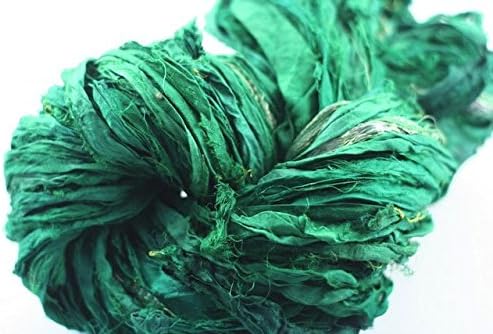 Darn Good Yarn - Recycled Sari Silk Ribbon - Kelly Green