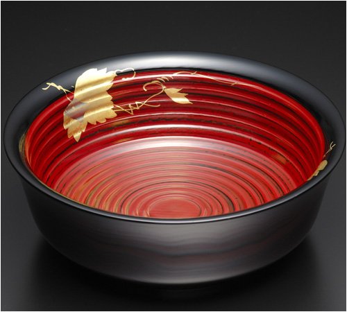 越前漆器　8寸多用盛り鉢　金箔ツタ蒔絵　木製・漆塗り　送料無料・桐箱入り 　（箱への文字入れ対応商品）