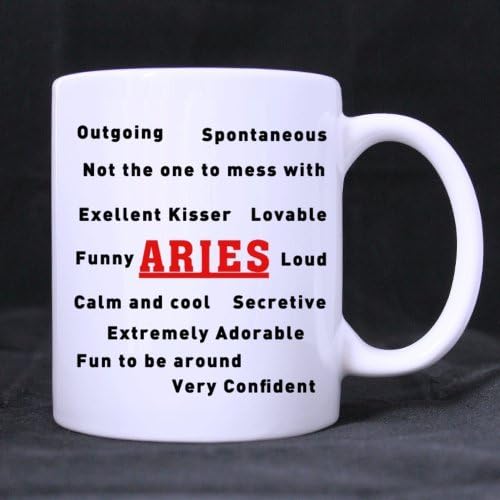 Simple White Mug - Constellation Series Fashion Design Words About " ARIES " Ceramic Coffee White Mug (11 Ounce) Best Gifts For Christmas,New Years,Birthday,Festival And Yourself