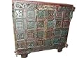 Vastu Antique Rustic Console Chest Tribal Animals Maroon Blue Patina