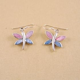 Dragonfly Earrings Sterling Silver Mother of Pearl Blue