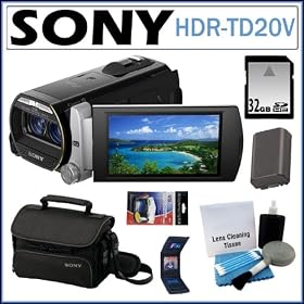 Sony HDR-TD20V 64GB Flash Memory HD Handycam 3D Camcorder with 10x Optical Zoom and 3.5-inch LCD Screen + 32GB Secure Digital Memory Card + Sony Case + Replacement Battery Pack + Accessory Kit